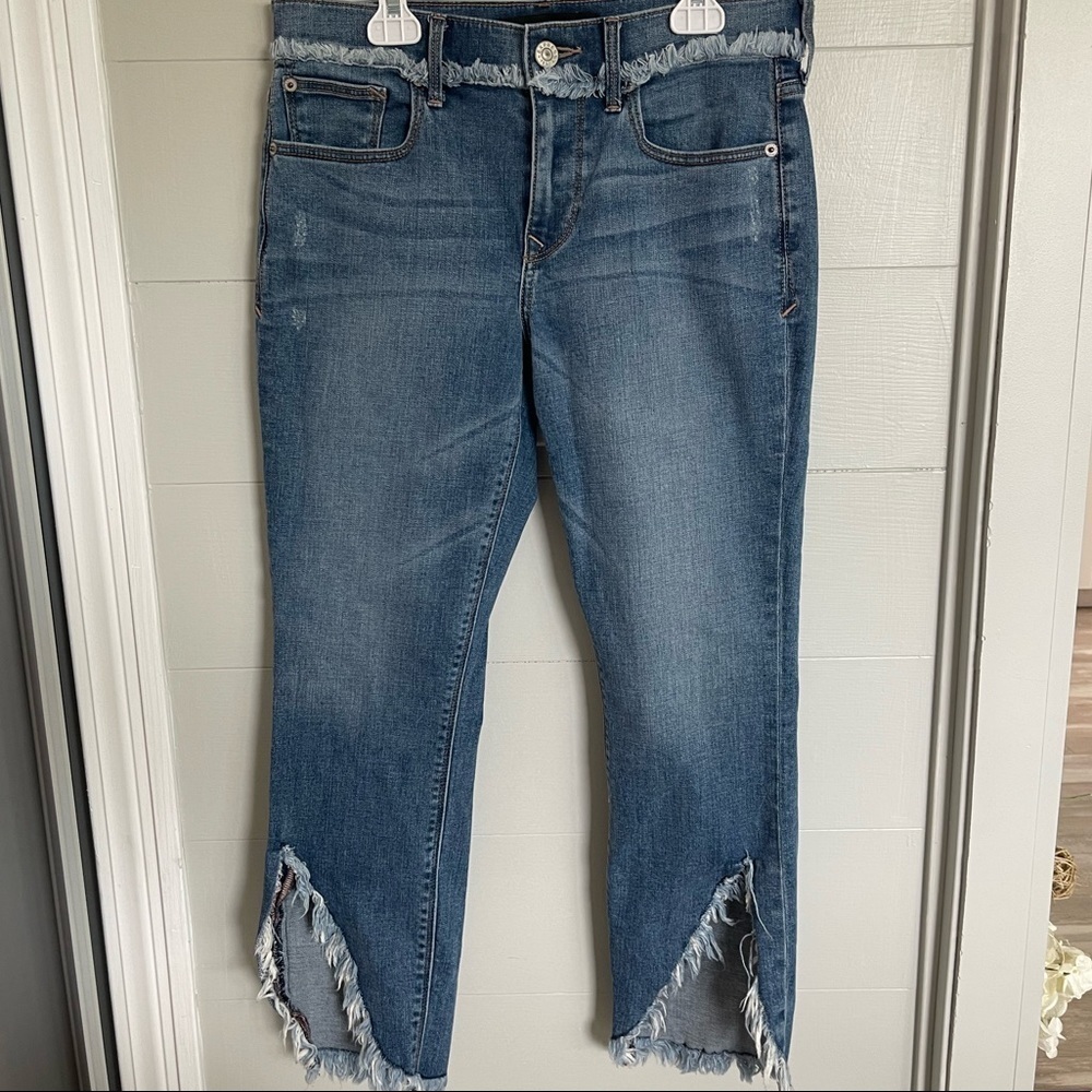 Express | Cropped Frayed Boho Mid Rise Skinny Jeans Size 2